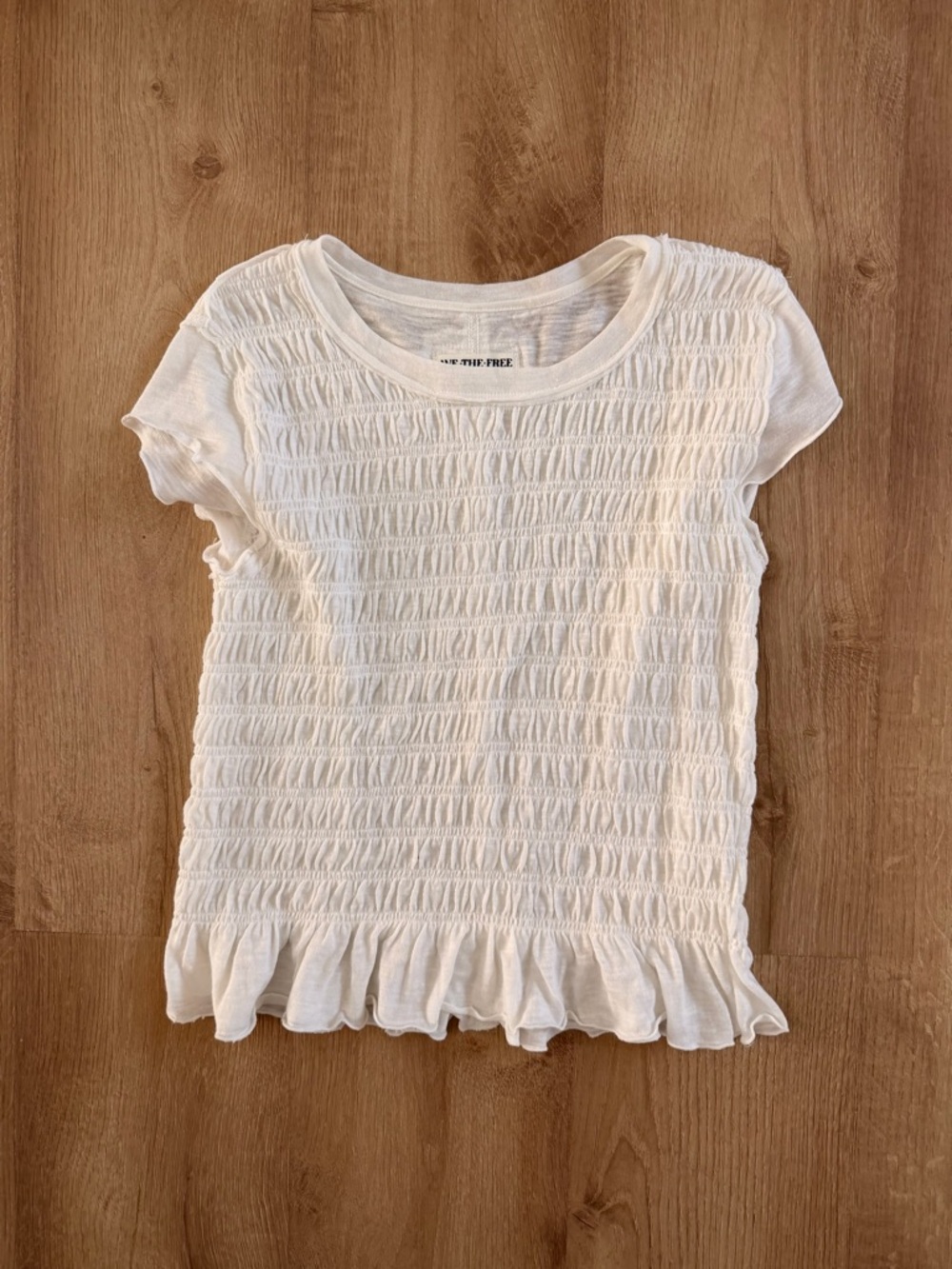 Free People White Smocked Short Sleeve Top